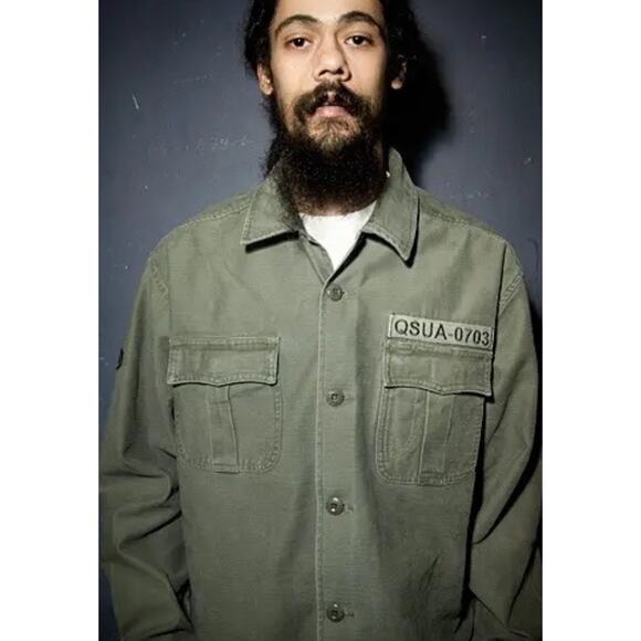 Rare VTG Quicksilver Mens LG Army Gray Military Button Shirt Jacket QSUA-0703 - Picture 4 of 14